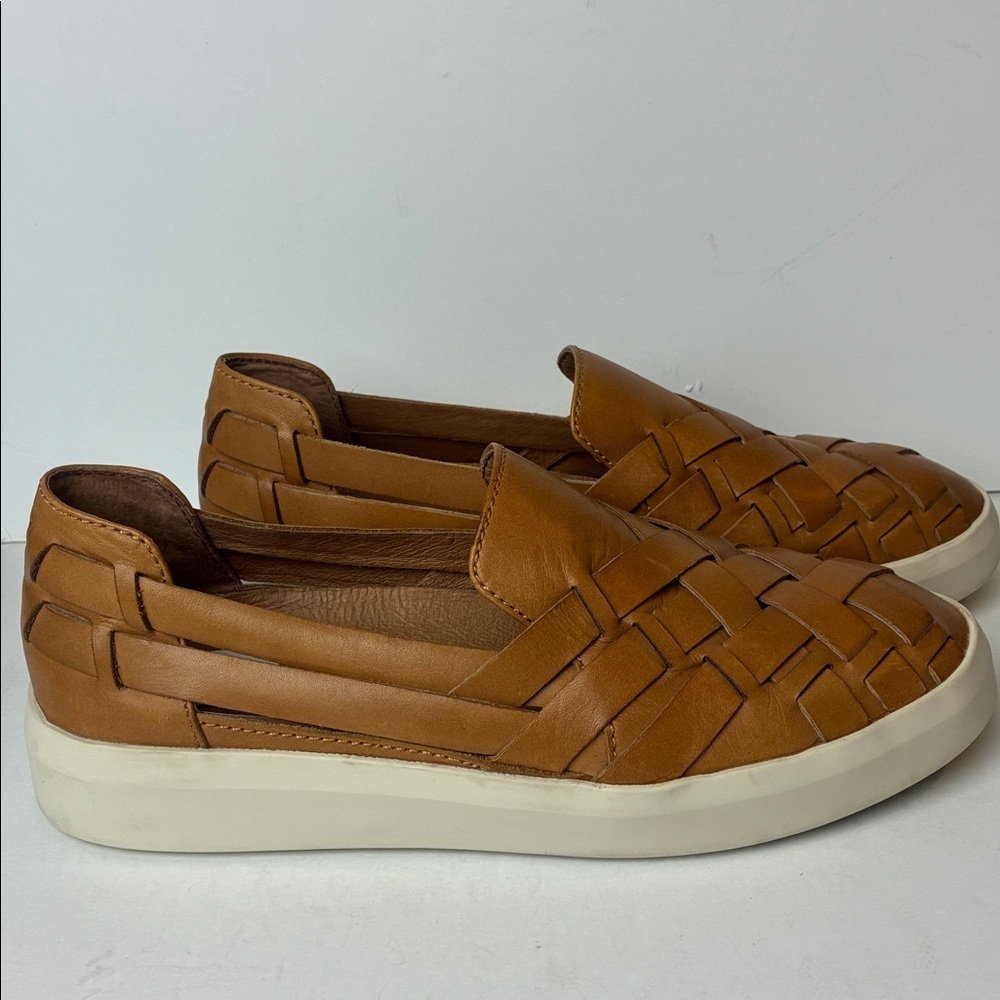 Frye Brea Huarache Woven Sneaker Slip On Loafer Tan Leather Weave Women Sz 7.5 - Picture 2 of 16